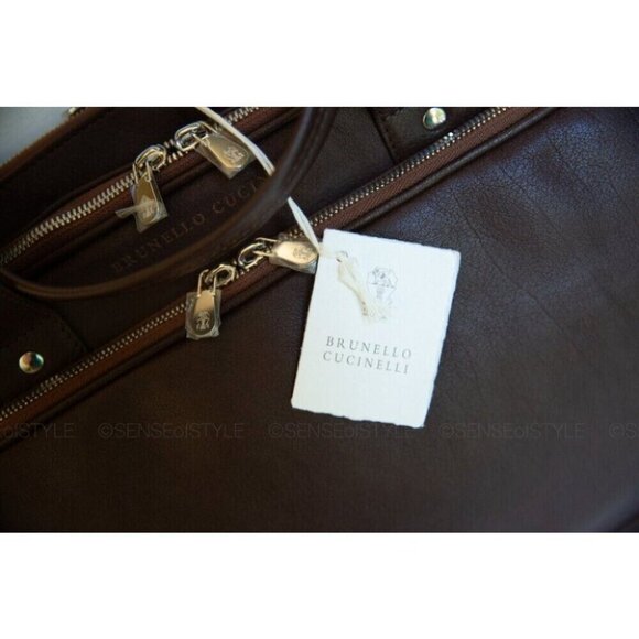 Brunello Cucinelli briefcase brown leather work bag Men's gift - Picture 5 of 12